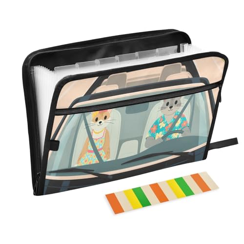 Stylish Cats Driving Fächermappe mit 13 Fächern, A4, Dokumenten-Organizer mit Reißverschluss Stylish Cats Driving Fächermappe mit 13 Fächern, A4, Dokumenten-Organizer mit Reißverschluss von Nexawaveo