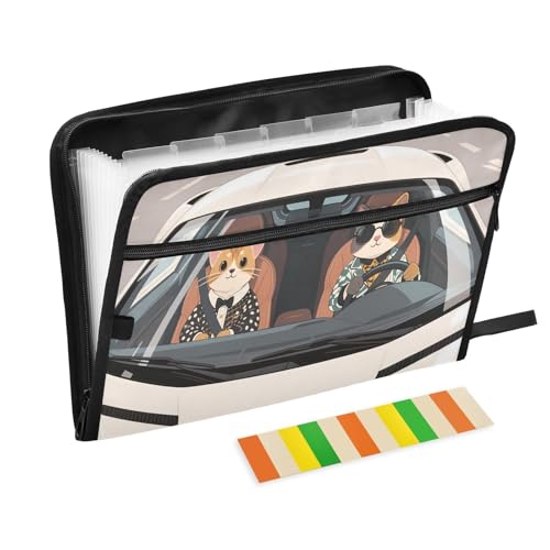 Stylish Cats Driving Fächermappe mit 13 Fächern, A4, Dokumenten-Organizer mit Reißverschluss von Nexawaveo