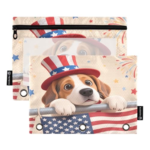 Sweet Dog Federmäppchen-Set für 3-Ringbücher, glatter Reißverschluss mit transparentem PVC-Fenster, 2 Stück von Nexawaveo
