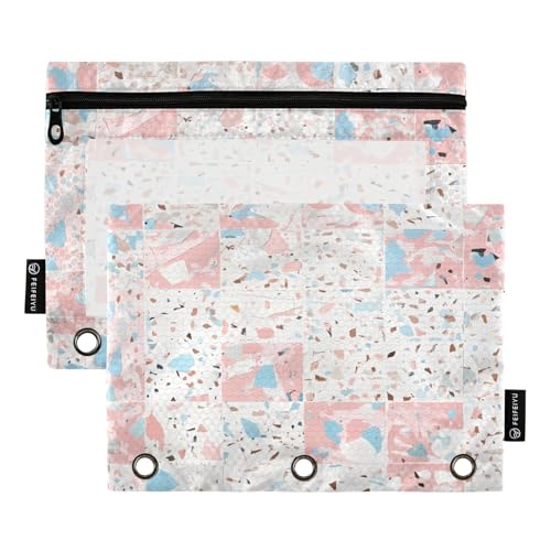 Terrazzo Federmäppchen-Set für 3-Ringbuch, glatter Reißverschluss mit transparentem PVC-Fenster, Federmäppchen für Schulbedarf, 2 Stück von Nexawaveo