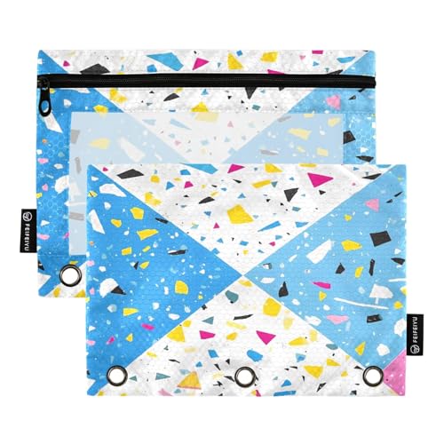 Terrazzo Federmäppchen-Set für 3-Ringordner, glatter Reißverschluss mit transparentem PVC-Fenster, Federmäppchen für Schulbedarf, mehrfarbig, 2 Stück von Nexawaveo