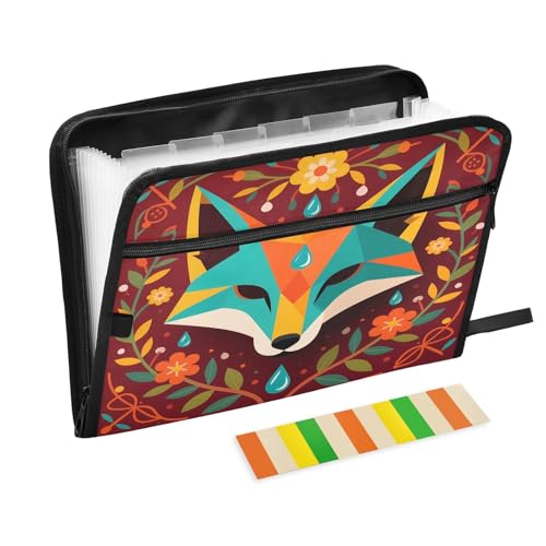 Tribal Fox Akkordeon-Aktenordner, 13 Fächer, erweiterbar, mit Etiketten, Rechnungen, Quittungen, Dokumentenhalter Tribal Fox Akkordeon-Aktenordner, 13 Fächer, erweiterbar, mit Etiketten, Rechnungen, Quittungen, Dokumentenhalter von Nexawaveo