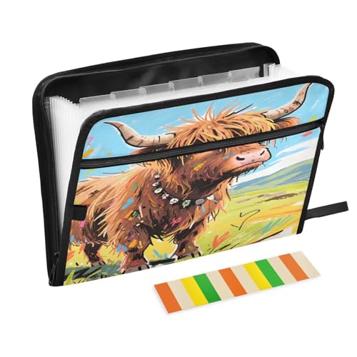 Vibrant Yak Fächermappe mit 13 Fächern, Querformat, A4, Dokumenten-Organizer mit Reißverschluss von Nexawaveo