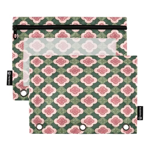 Vivid Tile Green Federmäppchen-Set für 3-Ringbücher, glatter Reißverschluss mit transparentem PVC-Fenster, Federmäppchen für Schulbedarf, 2 Stück von Nexawaveo