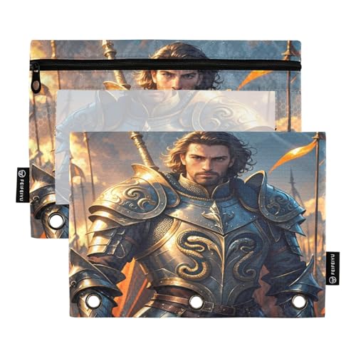 Warrior in Armor Federmäppchen-Set für 3-Ringbuch, glatter Reißverschluss mit transparentem PVC-Fenster, Federmäppchen für Schulbedarf, 2 Stück von Nexawaveo