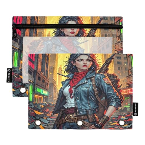 West Cowgirl Urban Federmäppchen-Set für 3-Ringbuch, glatter Reißverschluss mit transparentem PVC-Fenster, Federmäppchen für Schulbedarf, 2 Stück von Nexawaveo