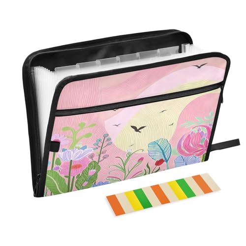 Whimsical Birds Fächermappe mit 13 Fächern und Etiketten, A4, Dokumenten-Organizer mit Reißverschluss von Nexawaveo