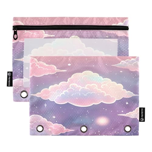 Whimsical Clouds Federmäppchen-Set für 3-Ringbuch, glatter Reißverschluss mit transparentem PVC-Fenster, Federmäppchen für Schulbedarf, Violett, 2 Stück Whimsical Clouds Federmäppchen-Set für 3-Ringbuch, glatter Reißverschluss mit transparentem PVC-Fenster, Federmäppchen für Schulbedarf, Violett, 2 Stück von Nexawaveo