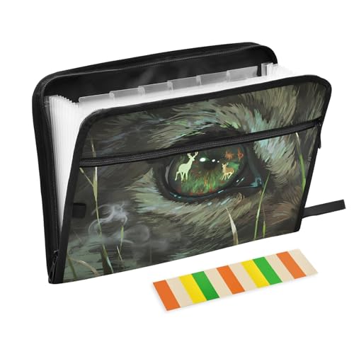 Wolf Eye Fächermappe mit 13 Fächern, A4, mit Reißverschluss, Grün Wolf Eye Fächermappe mit 13 Fächern, A4, mit Reißverschluss, Grün von Nexawaveo