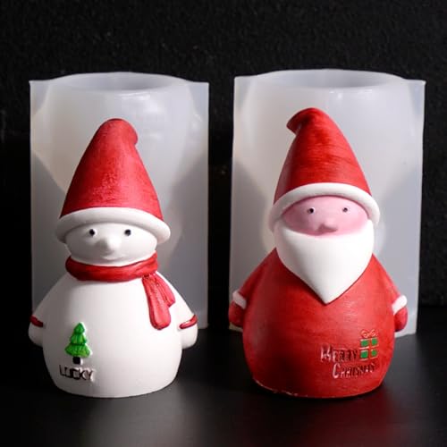 2 Stück Silikonformen Gießformen Weihnachten Kerzen, 3D Schneemann Silikonform Weihnachten Gießform Wichtel Kerzen Formen Silikon Schneemann Gießformen Silikon Kerzenform für Handwerk (A) von Nexoria