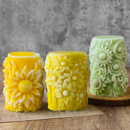3 Stück Silikonformen Gießformen Frühling, 3D Sonnenblume Kerzen Formen Silikon Silikonform Blumen Gießformen Silikon Sonnenblume Kerzenformen zum Gießen Silikonform Frühling (B) von Nexoria