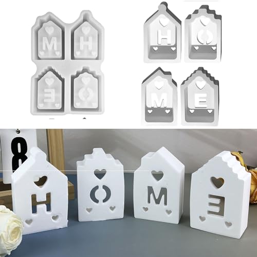 4 Stück Silikonform Haus, 3D Silikonformen Gießformen Häuser Silikonform Häuser mit HOME Gießformen Silikon Gips zum Gießen Gießform Häuser Giessform Silikon form Weihnachten für Handwerk (A) von Nexoria