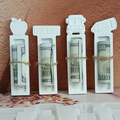 4 Stück Silikonformen Gießformen Geldgeschenk, Schulbeginn Silikonform Geldgeschenk Gießformen Silikon Bleistift Herrscher Gipsformen zum Gießen Giessform Pralinenschachtel für Geldgeschenke (A) von Nexoria
