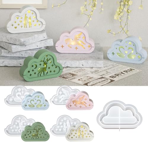 4 Stück Silikonformen Gießformen Wolke, 3D Silikonform Frühling Wolke mit Schwan Gießformen Silikon Elch Gipsform zum Gießen Giessform Silikon Silikonform Weihnachten für 3D-Licht von Nexoria