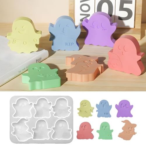 6 Stück Silikonformen Gießformen Geist, Silikonform Geist Gießformen Silikon Geist Gipsformen zum Gießen Silikonform Halloween Kerzenform Geister Giessform Silikon Halloween für DIY Handwerk (A) von Nexoria