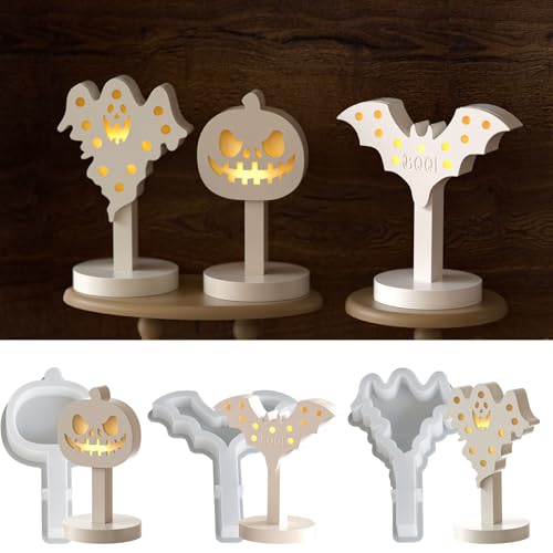 7 Stück Silikonformen Gießformen Halloween, 3D Halloween Silikonform Kürbis mit Sockel Gießform Halloween Geister Fledermaus Gipsformen zum Gießen Geist Gießformen Silikon Halloween für DIY (A) von Nexoria