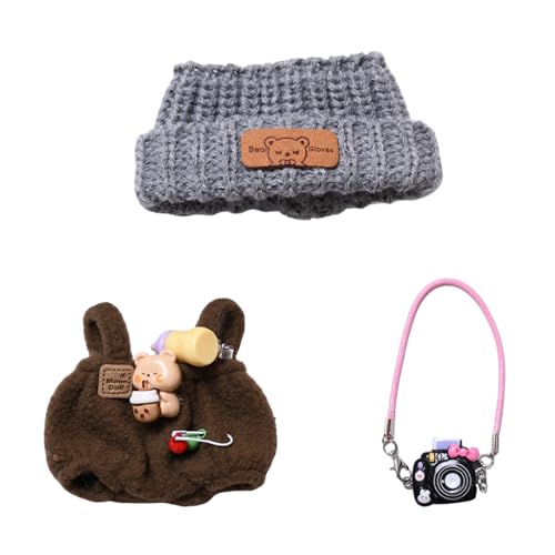 Bekleidungs Set, 3 Stück Puppe Kleidung Kompatibel mit 17cm Puppen Kleidung Zubehör Set mit Kamera Rucksack Kleiner Flaschenanhänger Plüsch Puppenkleidung Outfit Set (Keine Puppe enthalten) (Braun) von Nexoria
