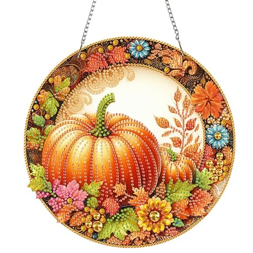 Diamond Painting Türkranz, Diamond Painting Herbst Anhänger Herbstdeko Türkranz 5D Diamont Fensterbilder Diamant Malerei Kürbiskranz Kürbis Anhänger Fenster Deko Kranz für Fenster Wand (B) von Nexoria
