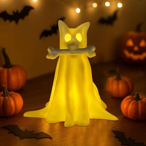 Halloween Deko Geist Leuchtend, Geister Deko mit LED Licht Herz Geist-Hund LED Kerzen Batteriebetrieben Kreative Geister Ornament mit Beleuchtung Tischdeko für Halloween Party Garten (D) von Nexoria