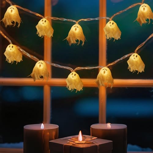 Halloween Lichterkette Geister, 1.5m 10LED Lichterkette Geister Wasserdichte Halloween Deko Lichterketten Batteriebetrieben Gespenst Lichter Leuchtende Hängende geist für Dekoration (B) von Nexoria