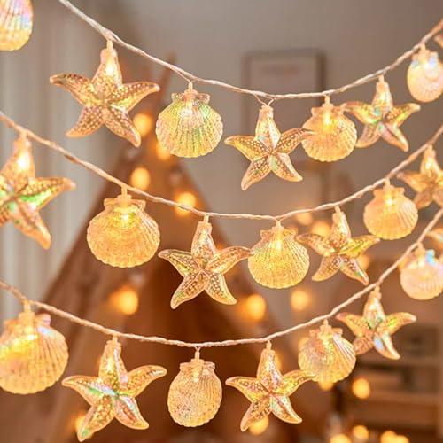 Lichterkette Meerestiere, 3M 20LED Lichterkette Innen Muscheln Maritime Deko Lichterkette Fenster mit Fernbedienung Batteriebetriebene Lichterketten Vorhang Lichterkette Balkon für Sommer Deko (C) von Nexoria