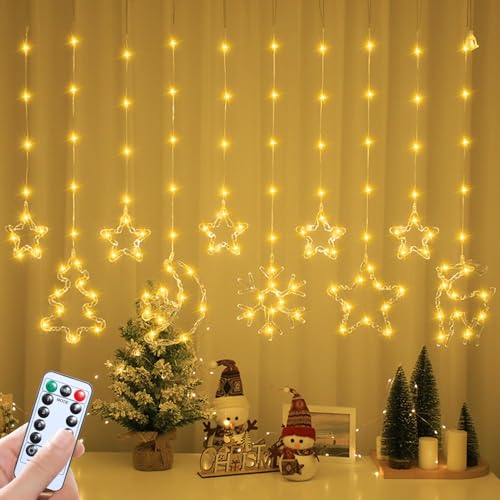 Lichtervorhang Weihnachten Fenster, Weihnachtsdeko Fenster Lichterkette LED Lichterkette Weihnachtsdeko Fenster Sterne Lichterkette mit 8 Modi Lichterkette für Weihnachtsdeko (A) von Nexoria
