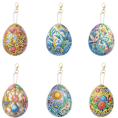 Nexoria Diamond Painting Ostern Anhänger, 6 Stück Diamond Painting Schlüsselanhänger Diamont Painting Anhänger Dia mont Ostereier Diamant Malerei Kits Schlüsselanhänger Ostern Bastelset (C) von Nexoria