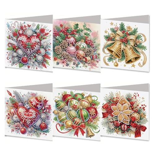 Nexoria Diamond Painting Weihnachten Karten, 6 Stück 5D Diamond Painting Weihnachtskarten mit Umschlag Set Adventskalender Weihnachtskarte Türkranz Diamant Malerei Weihnachtsgrußkarten (A) von Nexoria