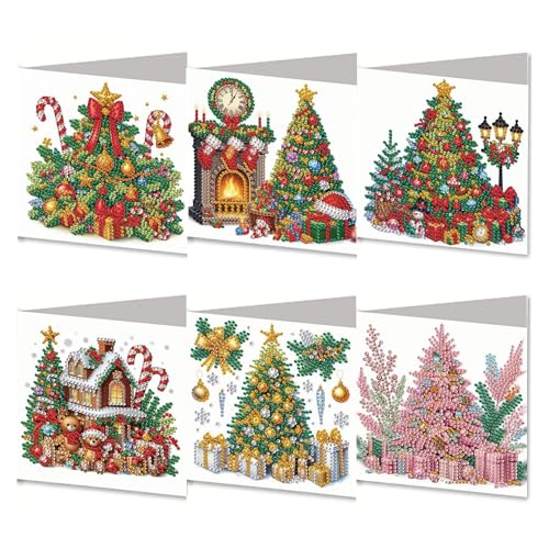 Nexoria Diamond Painting Weihnachten Karten, 6 Stück 5D Diamond Painting Weihnachtskarten mit Umschlag Set Adventskalender Weihnachtskarte Türkranz Diamant Malerei Weihnachtsgrußkarten (C) von Nexoria