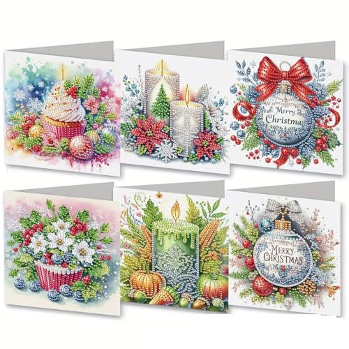 Nexoria Diamond Painting Weihnachtskarten, 6 Stück Diamond Painting Weihnachten Karten mit Umschlag Diamant Weihnachten Karten DIY Diamant Malerei Faltgrußkarten Grußkarten für Deko (A) von Nexoria