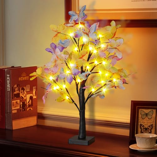Schmetterling LED Baum Lichter, Frühlingsdeko Baum Lichter Osterdeko LED Lichterbaum mit Schmetterlings Warmweiß Led Baum Innen Batteriebetrieben Künstlicher Baum für Frühling Deko (A) von Nexoria