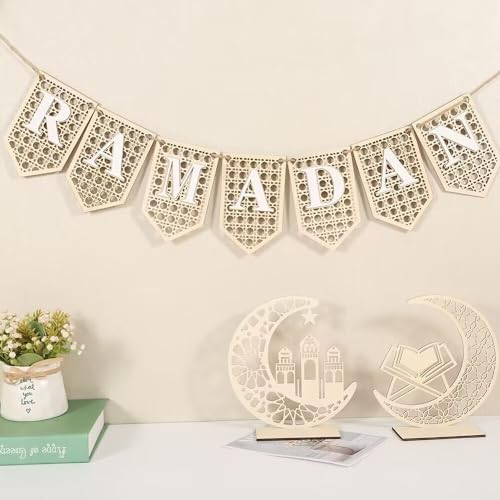 Ramadan Banner Dekorationen, Eid Ramadan Mubarak Banner Holz Ramadan Mubarak Dekoration Ramadan Mubarak Banner Ramadan Kareem Girlande Banner Eid Mubarak Dekoration Für Zuhause (B) von Nexoria