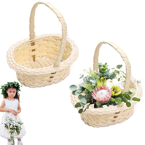 Rustikaler Blumenmädchen Korb, 2 Stück Hochzeit Blumenmädchen Körbe Körbchen mit henkel körbchen Weidenkorb mit Henkel Geflochtener Blumenkorb für Zuhause Hochzeit Party Dekoration, Oval von Nexoria