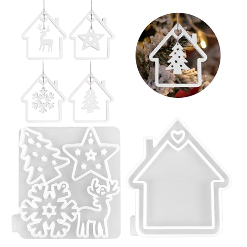 Silikonform Weihnachten Anhänger, Silikonformen Gießformen Weihnachten Silikonform Stern Silikonformen Weihnachten Baum Elch Anhänger Gießform Weihnachten Epoxidharz Formen für Handwerk (E) von Nexoria