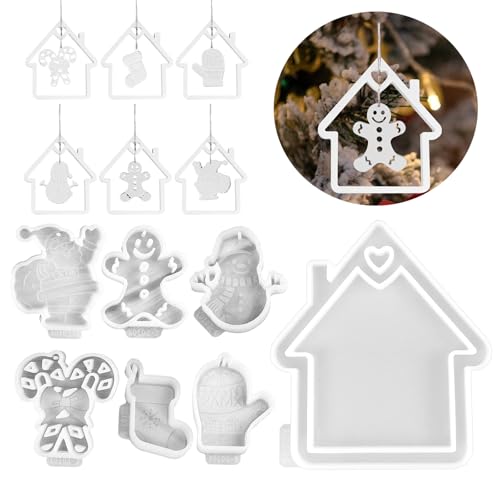 Silikonform Weihnachten Anhänger, Silikonformen Gießformen Weihnachten Silikonform Stern Silikonformen Weihnachten Baum Elch Anhänger Gießform Weihnachten Epoxidharz Formen für Handwerk (F) von Nexoria