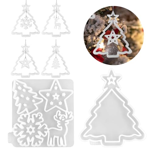Silikonform Weihnachten Anhänger, Silikonformen Gießformen Weihnachten Silikonform Stern Silikonformen Weihnachten Baum Elch Anhänger Gießform Weihnachten Epoxidharz Formen für Handwerk (I) von Nexoria