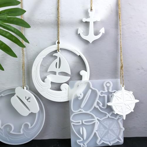 Silikonformen Gießformen Anhänger, 5 Stück Silikonform Anker und Segelboot Anhänger Gipsformen zum Gießen Gießformen Silikon Anhänger Silikon Gießform Epoxidharz Formen für DIY Handwerk (A) von Nexoria