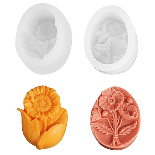 Silikonformen Gießformen Frühling, 2 Stück Pfingstrose Kerzen Silikonform Sonnenblume Kerzenformen zum Gießen Blumen Gießformen Silikon Kerzen Silikonform für Kerzen Gips Sojawachs (A) von Nexoria