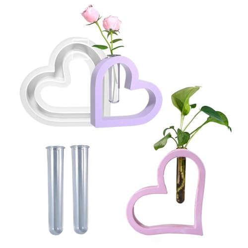 Silikonformen Gießformen Frühling, 2 Stück Silikonform Herz Vase Silikonform Vase mit Reagenzgläsern Hydrokulturpflanzen Gießformen Silikon Herz Epoxidharz Formen Blumenvase Frühling (A) von Nexoria