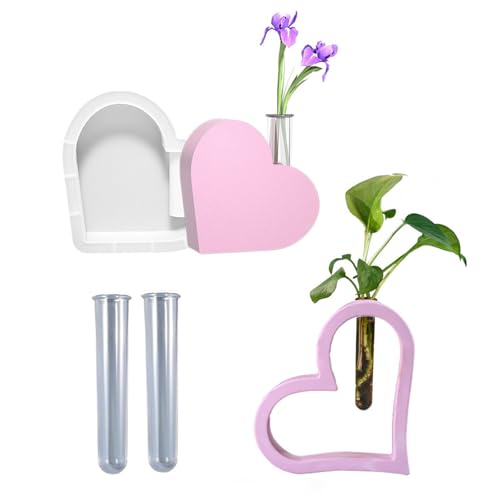 Silikonformen Gießformen Frühling, 2 Stück Silikonform Herz Vase Silikonform Vase mit Reagenzgläsern Hydrokulturpflanzen Gießformen Silikon Herz Epoxidharz Formen Blumenvase Frühling (B) von Nexoria