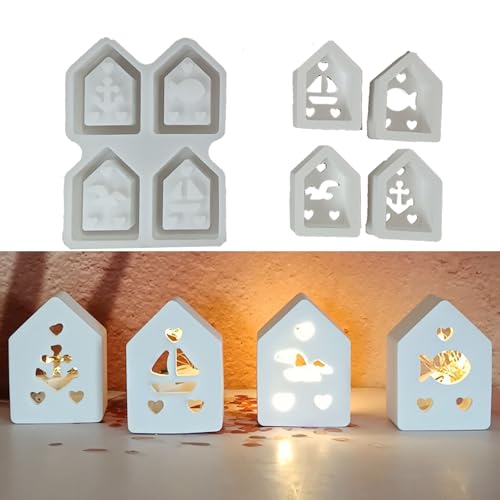 Silikonformen Gießformen Häuser, 4 Stück 3D Silikonform Haus Gießformen Silikon Sommer Gießform Haus mit Maritime Segelboot Anker Gips Zum Gießen Silikonform Sommer Maritime für DIY Sommer Deko (A) von Nexoria