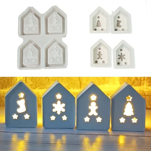 Silikonformen Gießformen Häuser, 4 Stück Silikonform Haus Weihnachten Mini Silikonform Häuser Gips Zum Gießen Silikonformen Häuser Gießformen Silikon Weihnachten silikonform Kerzenhalter (A) von Nexoria