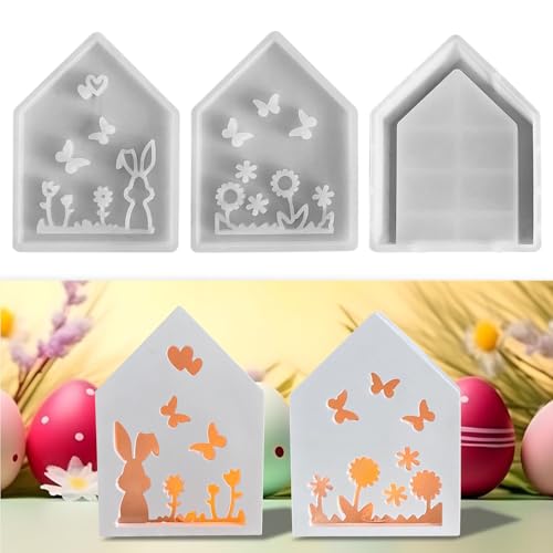 Silikonformen Gießformen Häuser, Silikonform Haus Silikonform Ostern Silikonform Häuser Kerzenformen Zum Gießen Silikonformen Haus mit Hase Herz Osternhase Giessformen Silikon Ostern (A) von Nexoria