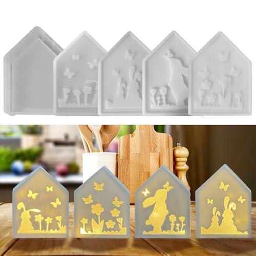 Silikonformen Gießformen Häuser, Silikonform Haus Silikonform Ostern Silikonform Häuser Kerzenformen Zum Gießen Silikonformen Haus mit Hase Herz Osternhase Giessformen Silikon Ostern (D) von Nexoria