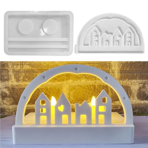 Silikonformen Gießformen Häuser, Silikonform Kerzenhalter Silikonform Haus mit Sockel Gießformen Silikon Häuser Gießformen Kerzenhalter Silikon form Frühling für Handwerk (A) von Nexoria
