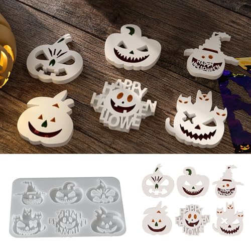 Silikonformen Gießformen Halloween, 6 Stück Halloween Silikonform Kürbis Geist Gipsformen zum Gießen Silikonform Herbst mit Geist Kürbis Anhänger Gießformen Silikon Anhänger (A) von Nexoria