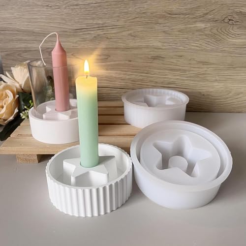 Silikonformen Gießformen Kerzenhalter, 2 Stück Stern Silikonform Kerzenhalter Rund Gießformen Silikon Teelichthalter Gießform Kerzenhalter Gießform Beton für Stabkerzen Teelichter (A) von Nexoria