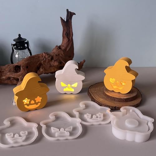 Silikonformen Gießformen Kürbis, 4 Stück 3D Silikonform Kürbis mit Hexehut Gießformen Silikon Halloween Gießform Kürbis mit Geist Gesicht Gips zum Gießen Silikonform Halloween für 3D-Licht Silikonformen Gießformen Kürbis, 4 Stück 3D Silikonform Kürbis mit Hexehut Gießformen Silikon Halloween Gießform Kürbis mit Geist Gesicht Gips zum Gießen Silikonform Halloween für 3D-Licht von Nexoria