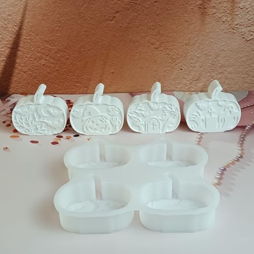Silikonformen Gießformen Kürbis, 4 Stück Kürbis Silikonform Herbst Gießformen Silikon Kürbis Gießform Halloween Kürbis Gips zum Gießen Silikonform Halloween für Herbstdeko Halloween (A) von Nexoria
