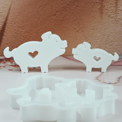 Silikonformen Gießformen Schwein, 2 Stück Silikonform Schwein mit Herz Gießformen Silikon Schwein Gips zum Gießen Silikonform Frühling Giessform Silikon Sommer für Gips Kerzen (A) von Nexoria